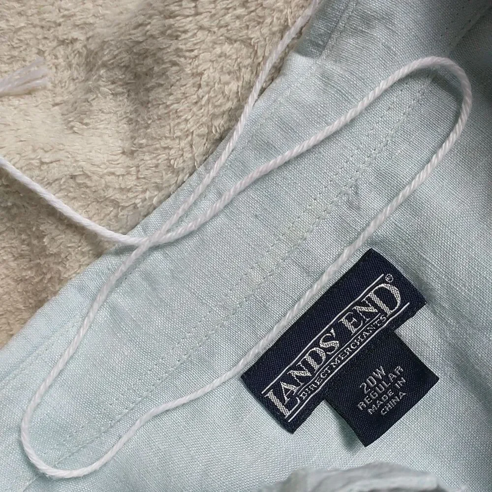 Lands End Shirt Tunic Dress Womens 20W 2X Blue Buttons Long Line Sleeve Slits